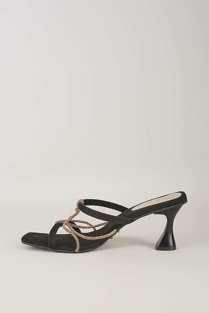 Black PU & Synthetic Leather Knot Heels by Sana K Luxurious Footwear at Pernia's Pop Up Shop