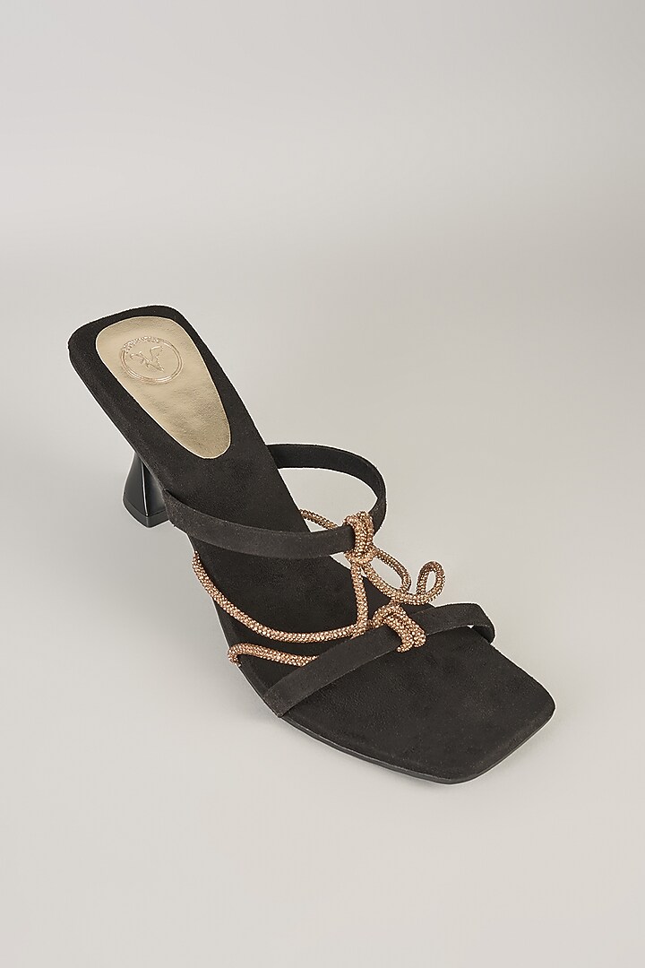 Black PU & Synthetic Leather Knot Heels by Sana K Luxurious Footwear at Pernia's Pop Up Shop