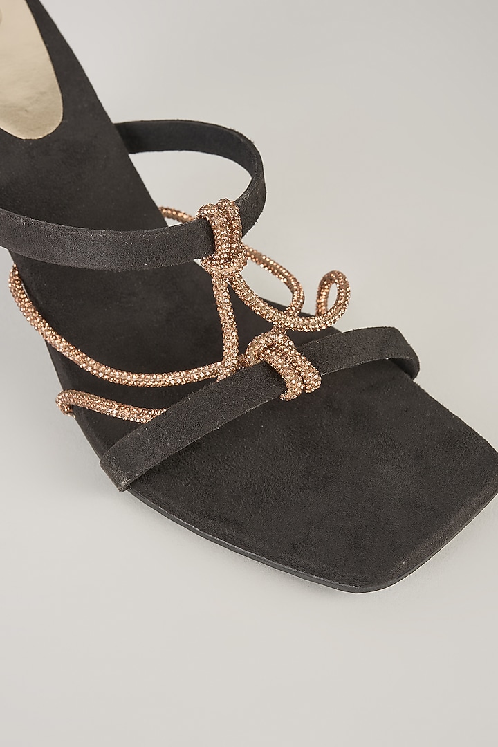 Black PU & Synthetic Leather Knot Heels by Sana K Luxurious Footwear at Pernia's Pop Up Shop