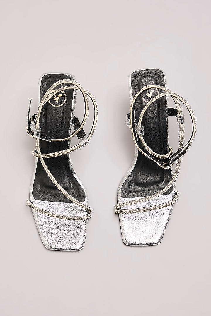 Silver Synthetic Leather & PU Leather Heels by Sana K Luxurious Footwear at Pernia's Pop Up Shop