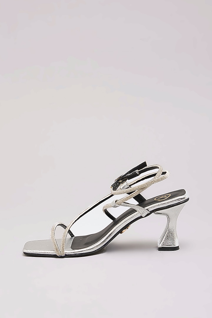 Silver Synthetic Leather & PU Leather Heels by Sana K Luxurious Footwear at Pernia's Pop Up Shop