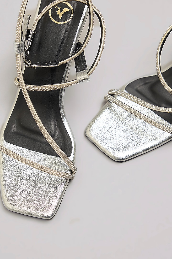 Silver Synthetic Leather & PU Leather Heels by Sana K Luxurious Footwear at Pernia's Pop Up Shop