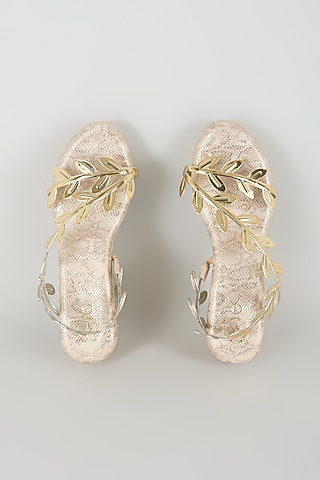 Gold Faux Leather Wedges by Sana K Luxurious Footwear