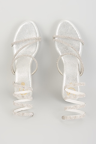 Silver PU Leather & Synthetic Leather Wedges by Sana K Luxurious Footwear