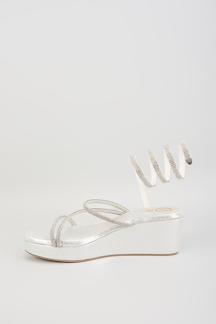 Silver PU Leather & Synthetic Leather Wedges by Sana K Luxurious Footwear at Pernia's Pop Up Shop