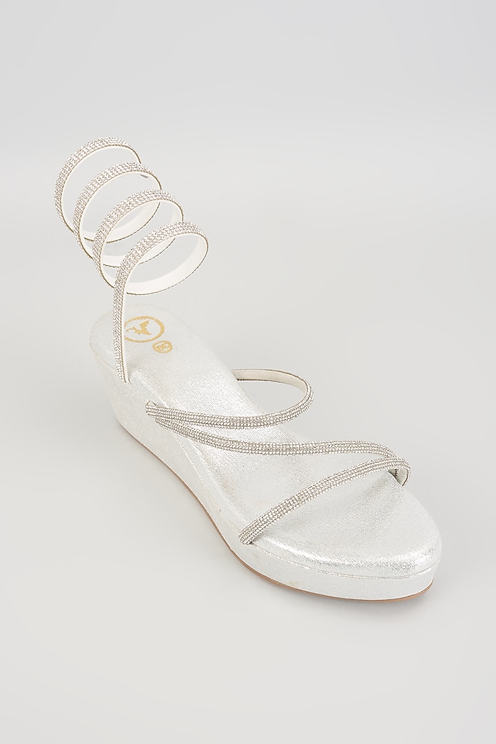 Silver PU Leather & Synthetic Leather Wedges by Sana K Luxurious Footwear at Pernia's Pop Up Shop