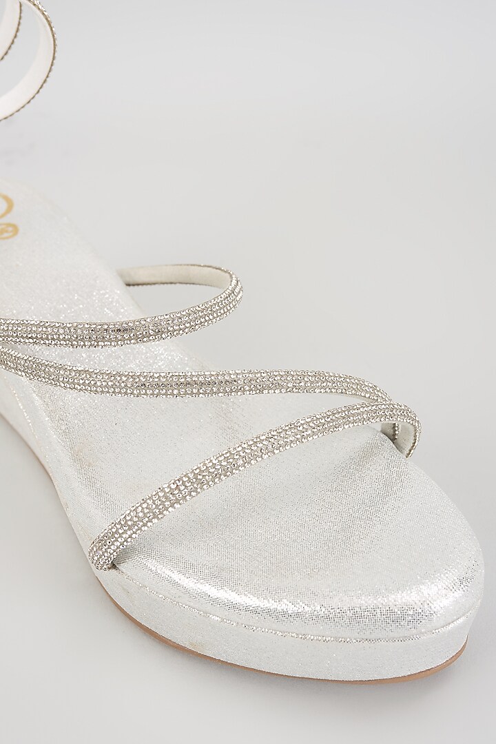 Silver PU Leather & Synthetic Leather Wedges by Sana K Luxurious Footwear at Pernia's Pop Up Shop