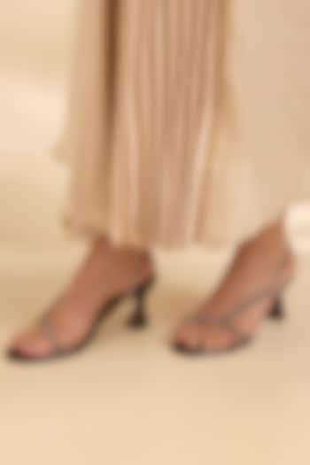 Brown Synthetic Leather Embellished Heels by Sana K Luxurious Footwear at Pernia's Pop Up Shop