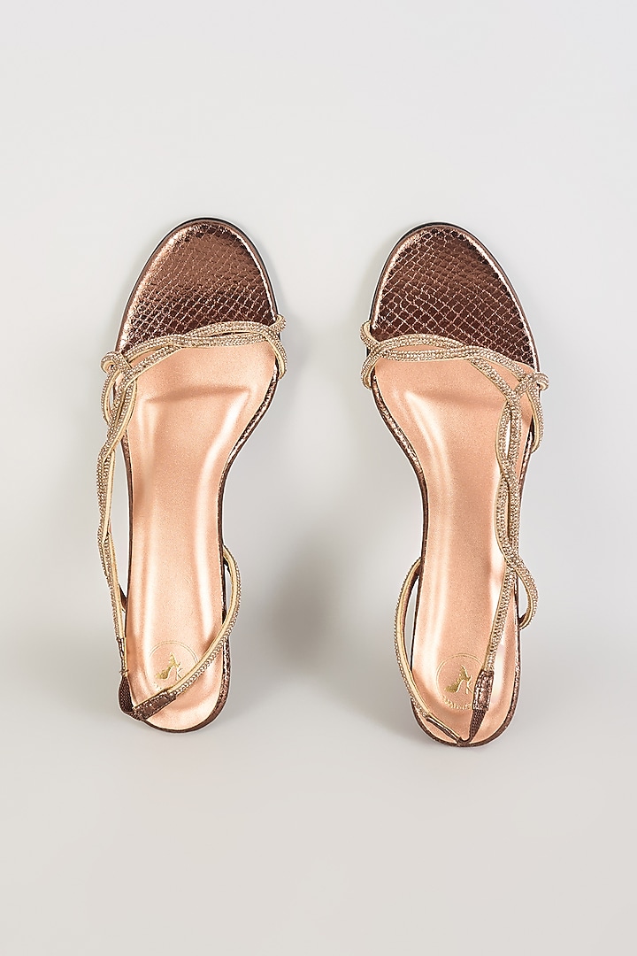 Brown Synthetic Leather Embellished Heels by Sana K Luxurious Footwear at Pernia's Pop Up Shop