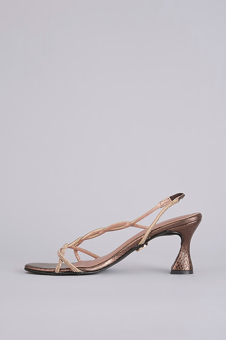 Brown Synthetic Leather Embellished Heels by Sana K Luxurious Footwear at Pernia's Pop Up Shop
