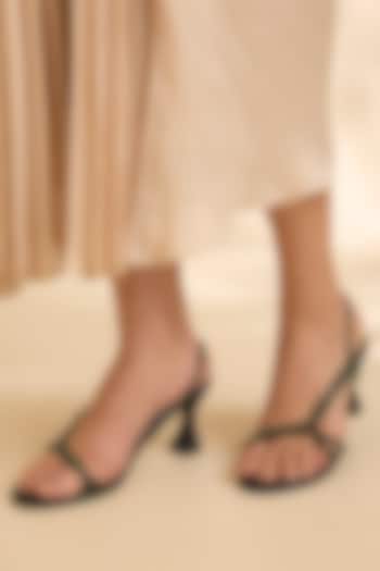 Blue Synthetic Leather Embellished Heels by Sana K Luxurious Footwear at Pernia's Pop Up Shop