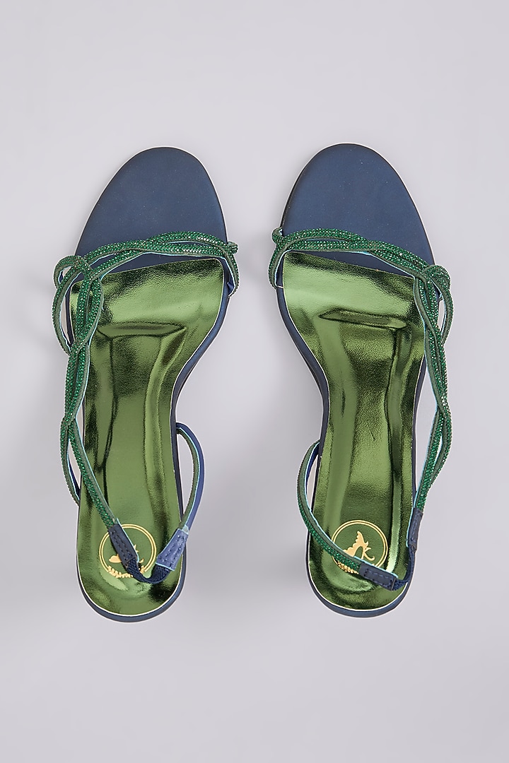Gold Synthetic Leather Embellished Heels by Sana K Luxurious Footwear at Pernia's Pop Up Shop