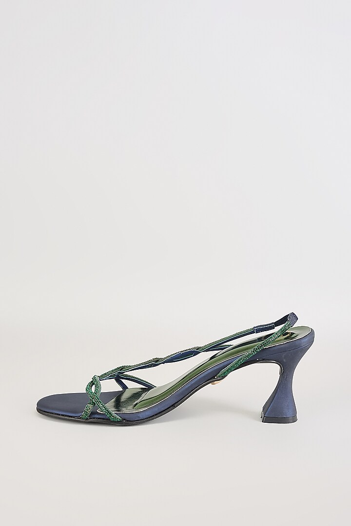 Gold Synthetic Leather Embellished Heels by Sana K Luxurious Footwear at Pernia's Pop Up Shop