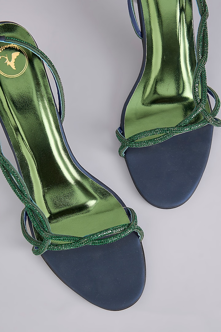 Gold Synthetic Leather Embellished Heels by Sana K Luxurious Footwear at Pernia's Pop Up Shop