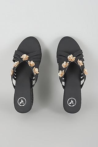 Black Faux Leather Wedges by Sana K Luxurious Footwear