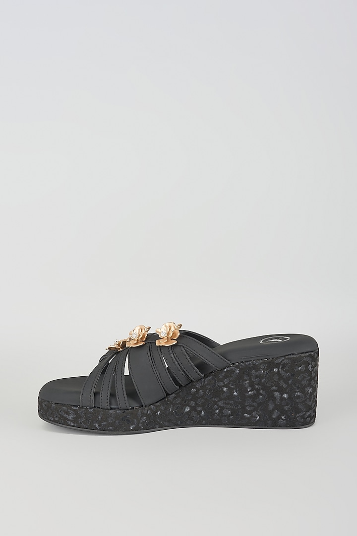 Black Faux Leather Wedges by Sana K Luxurious Footwear at Pernia's Pop Up Shop