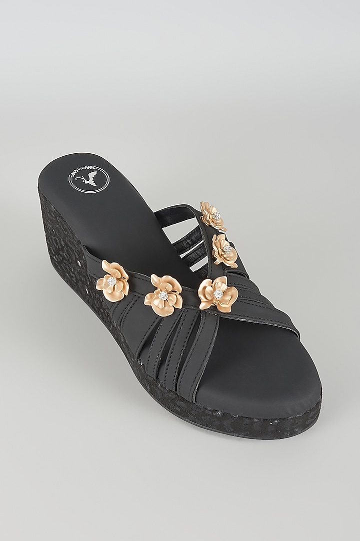 Black Faux Leather Wedges by Sana K Luxurious Footwear at Pernia's Pop Up Shop