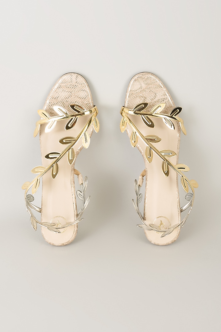 Gold PU & Synthetic Leather Kitten Heels by Sana K Luxurious Footwear at Pernia's Pop Up Shop