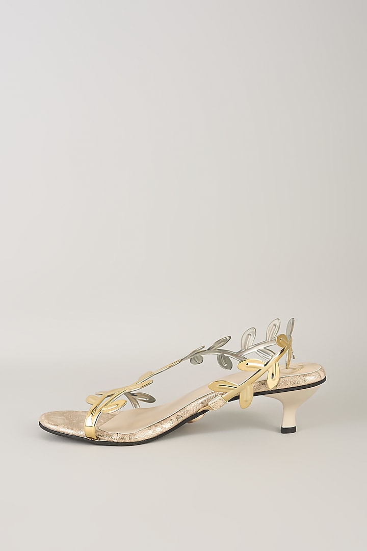 Gold PU & Synthetic Leather Kitten Heels by Sana K Luxurious Footwear at Pernia's Pop Up Shop