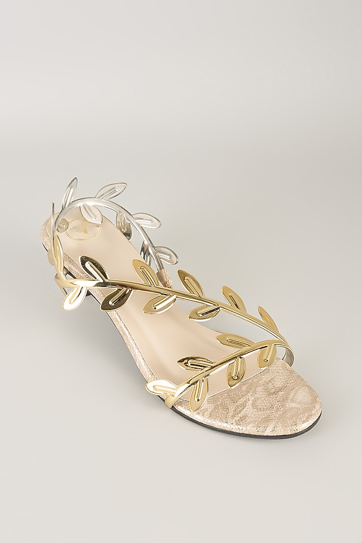 Gold PU & Synthetic Leather Kitten Heels by Sana K Luxurious Footwear at Pernia's Pop Up Shop