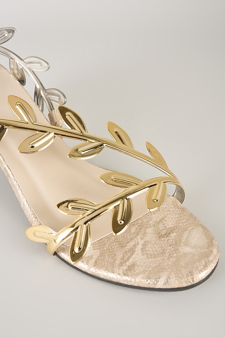 Gold PU & Synthetic Leather Kitten Heels by Sana K Luxurious Footwear at Pernia's Pop Up Shop