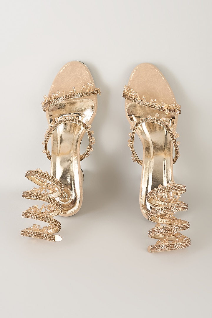 Gold PU & Synthetic Leather Heels by Sana K Luxurious Footwear at Pernia's Pop Up Shop