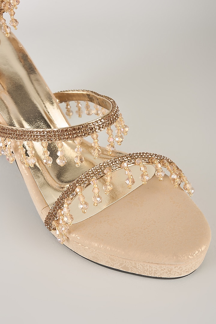 Gold PU & Synthetic Leather Heels by Sana K Luxurious Footwear at Pernia's Pop Up Shop