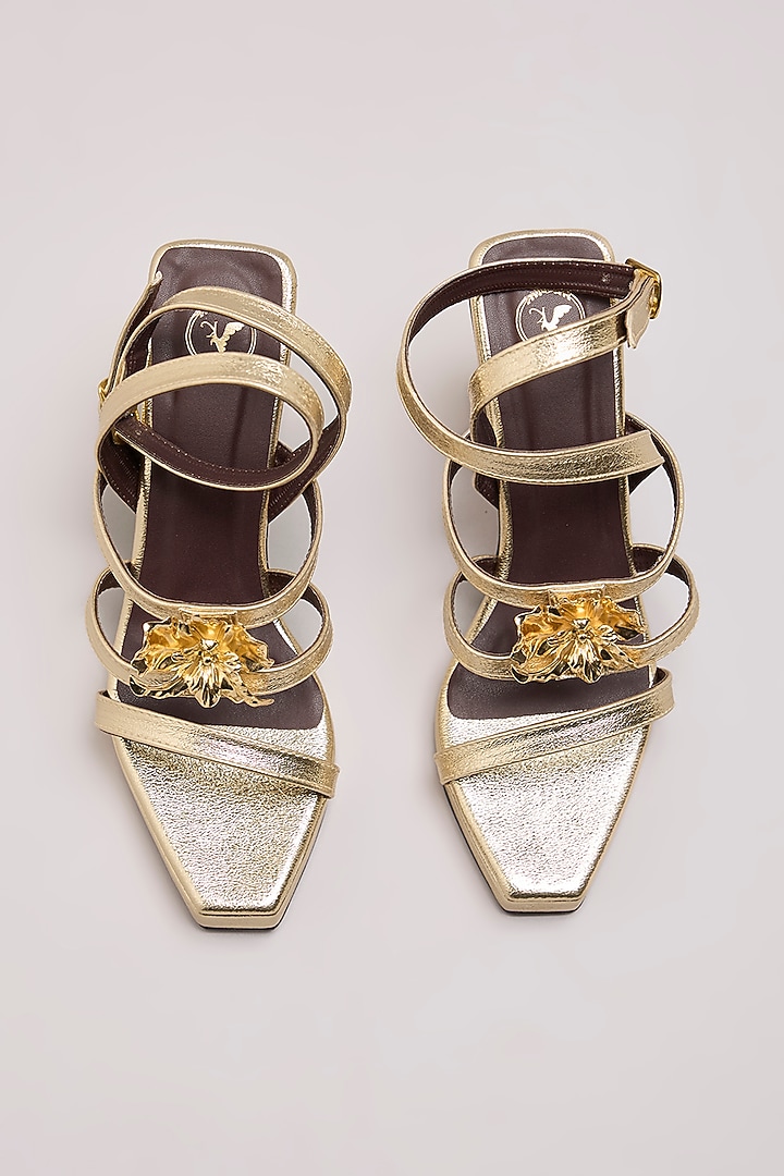 Gold Synthetic Leather & PU Leather Heels by Sana K Luxurious Footwear at Pernia's Pop Up Shop