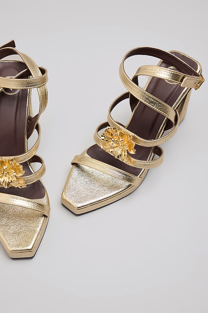 Gold Synthetic Leather & PU Leather Heels by Sana K Luxurious Footwear at Pernia's Pop Up Shop
