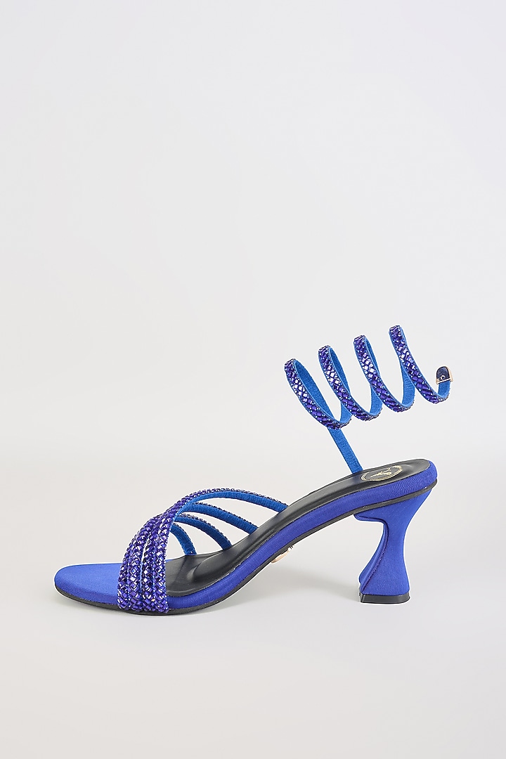 Blue Synthetic Leather Embellished Heels by Sana K Luxurious Footwear at Pernia's Pop Up Shop