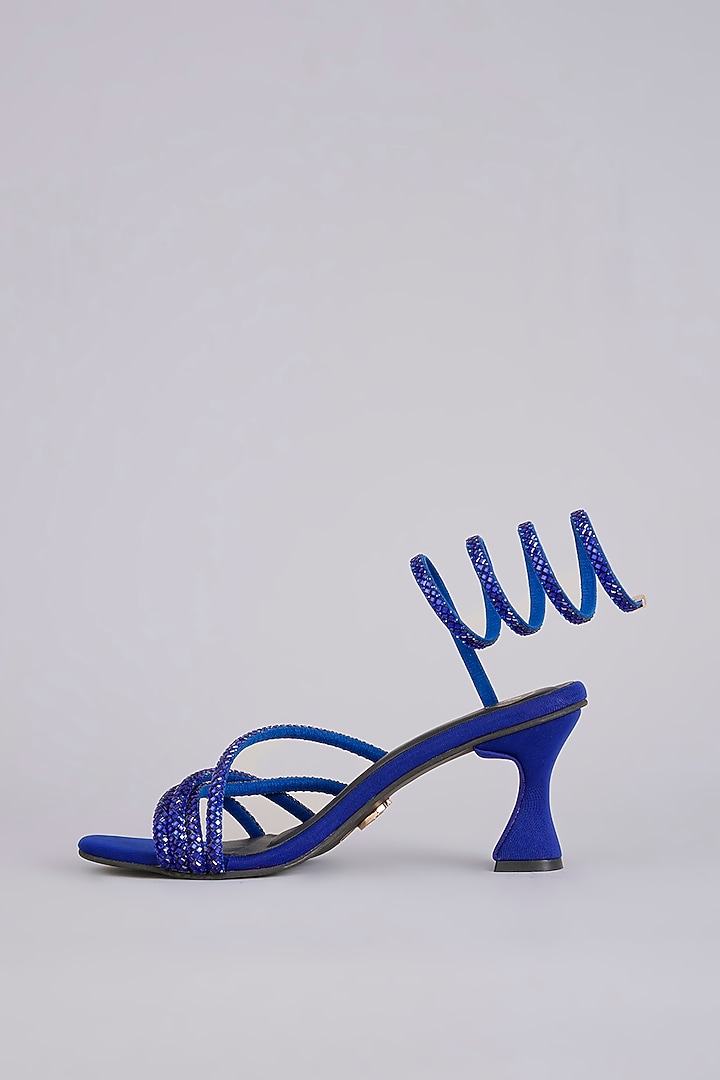 Blue Synthetic Leather Embellished Heels by Sana K Luxurious Footwear at Pernia's Pop Up Shop