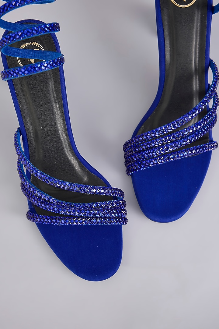 Blue Synthetic Leather Embellished Heels by Sana K Luxurious Footwear at Pernia's Pop Up Shop