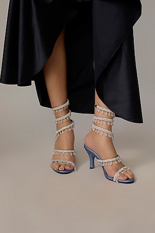 Blue PU & Synthetic Leather Heels by Sana K Luxurious Footwear