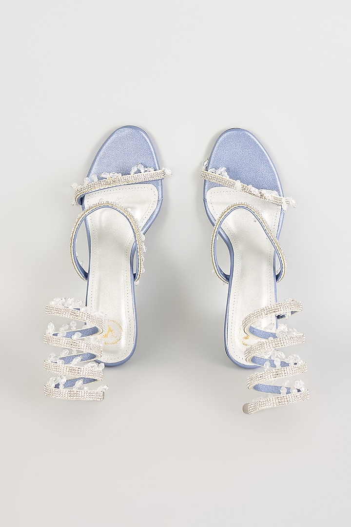 Blue PU & Synthetic Leather Heels by Sana K Luxurious Footwear at Pernia's Pop Up Shop