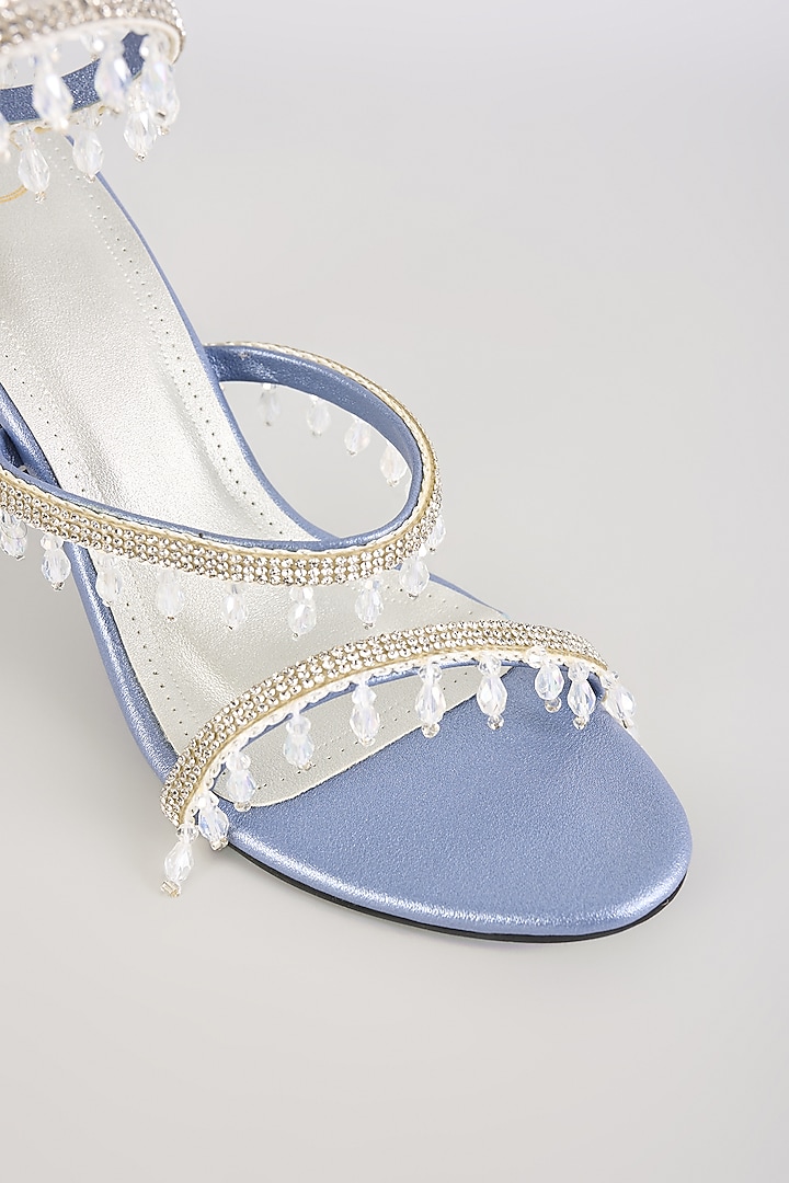 Blue PU & Synthetic Leather Heels by Sana K Luxurious Footwear at Pernia's Pop Up Shop