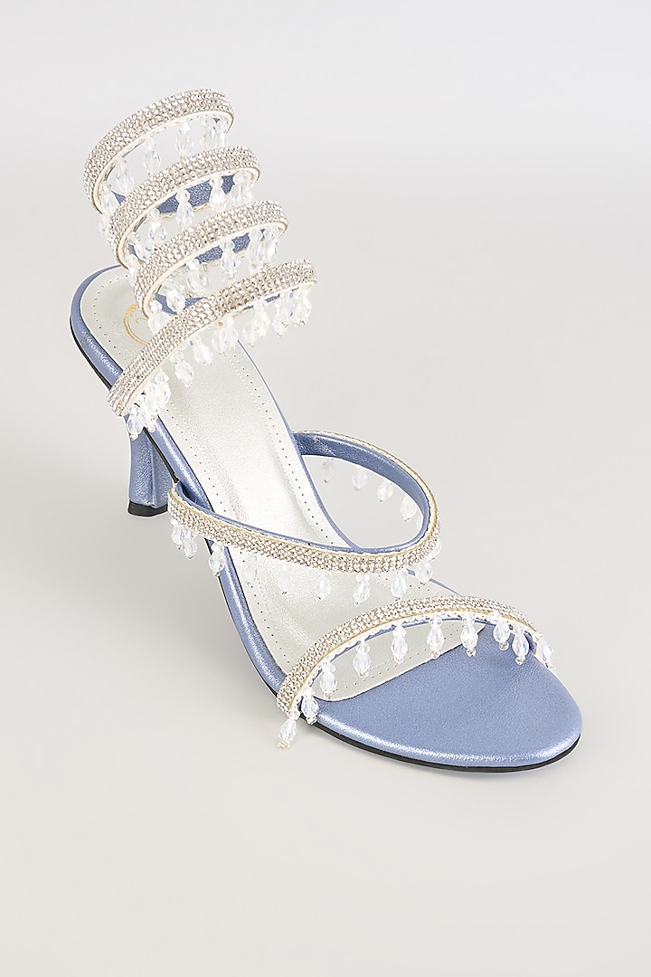 Blue PU & Synthetic Leather Heels by Sana K Luxurious Footwear at Pernia's Pop Up Shop