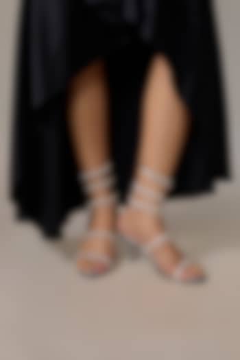 Silver PU & Synthetic Leather Heels by Sana K Luxurious Footwear at Pernia's Pop Up Shop