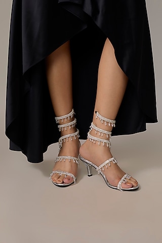 Silver PU & Synthetic Leather Heels by Sana K Luxurious Footwear