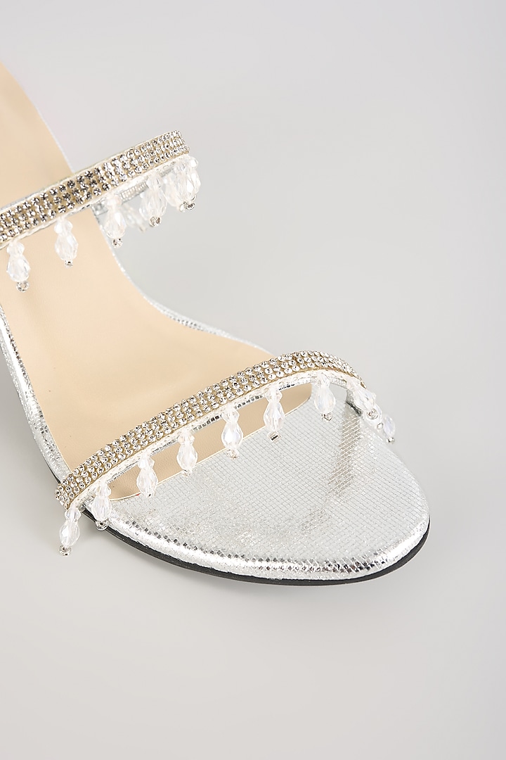Silver PU & Synthetic Leather Heels by Sana K Luxurious Footwear at Pernia's Pop Up Shop