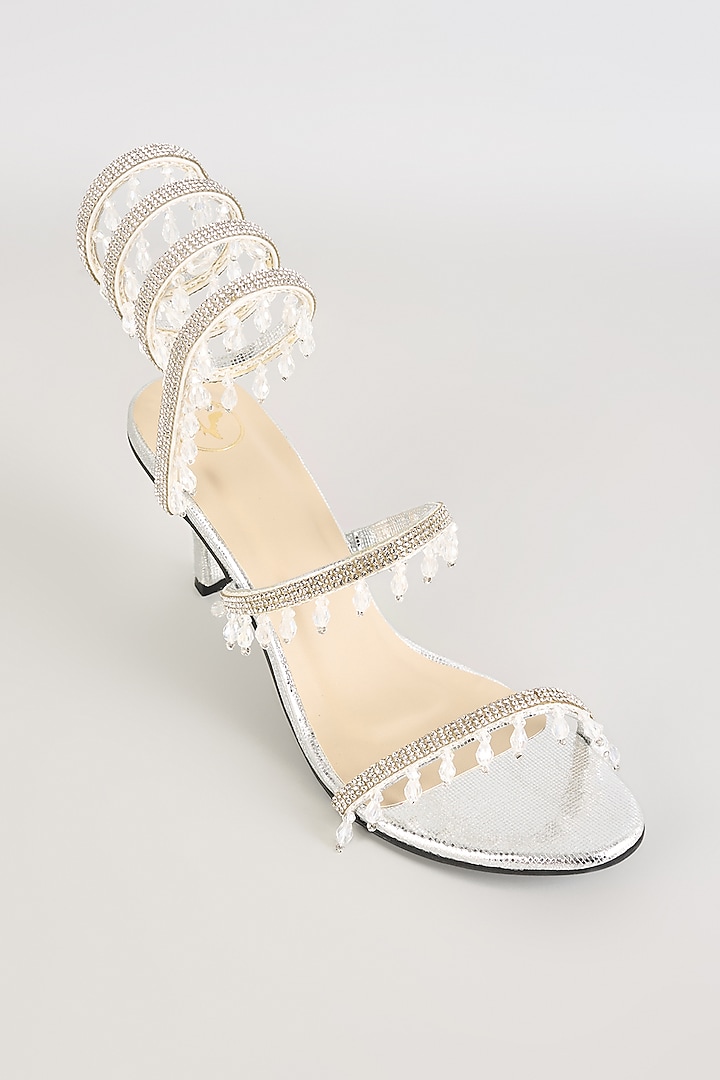 Silver PU & Synthetic Leather Heels by Sana K Luxurious Footwear at Pernia's Pop Up Shop