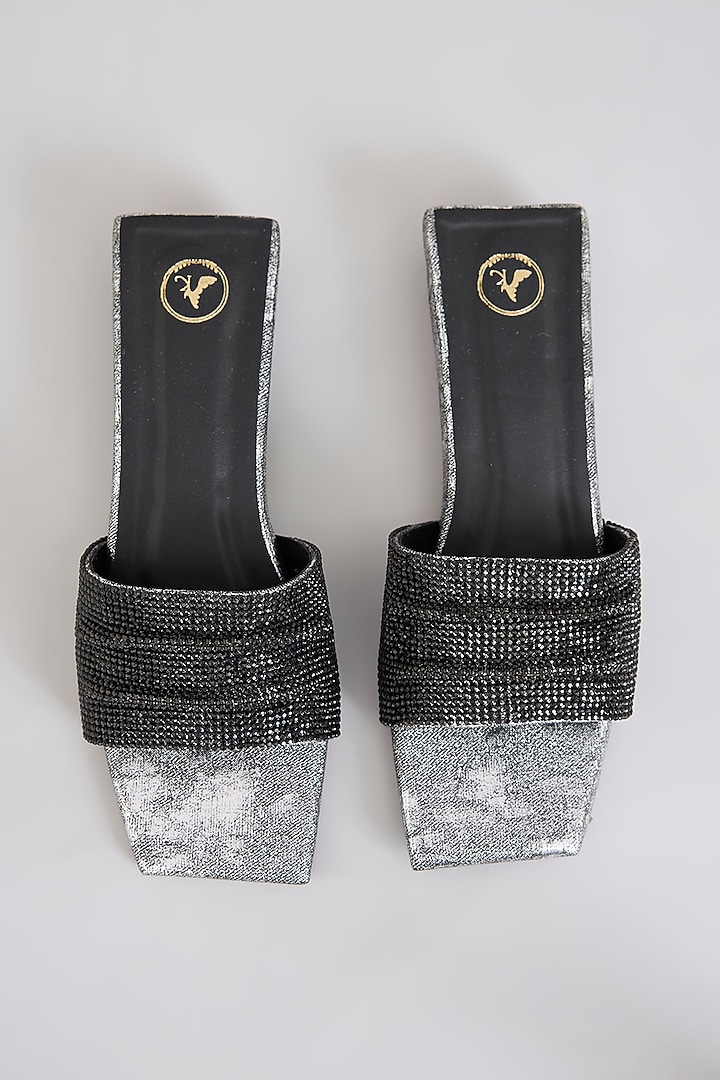 Black PU & Synthetic Leather Square Half Heels by Sana K Luxurious Footwear at Pernia's Pop Up Shop