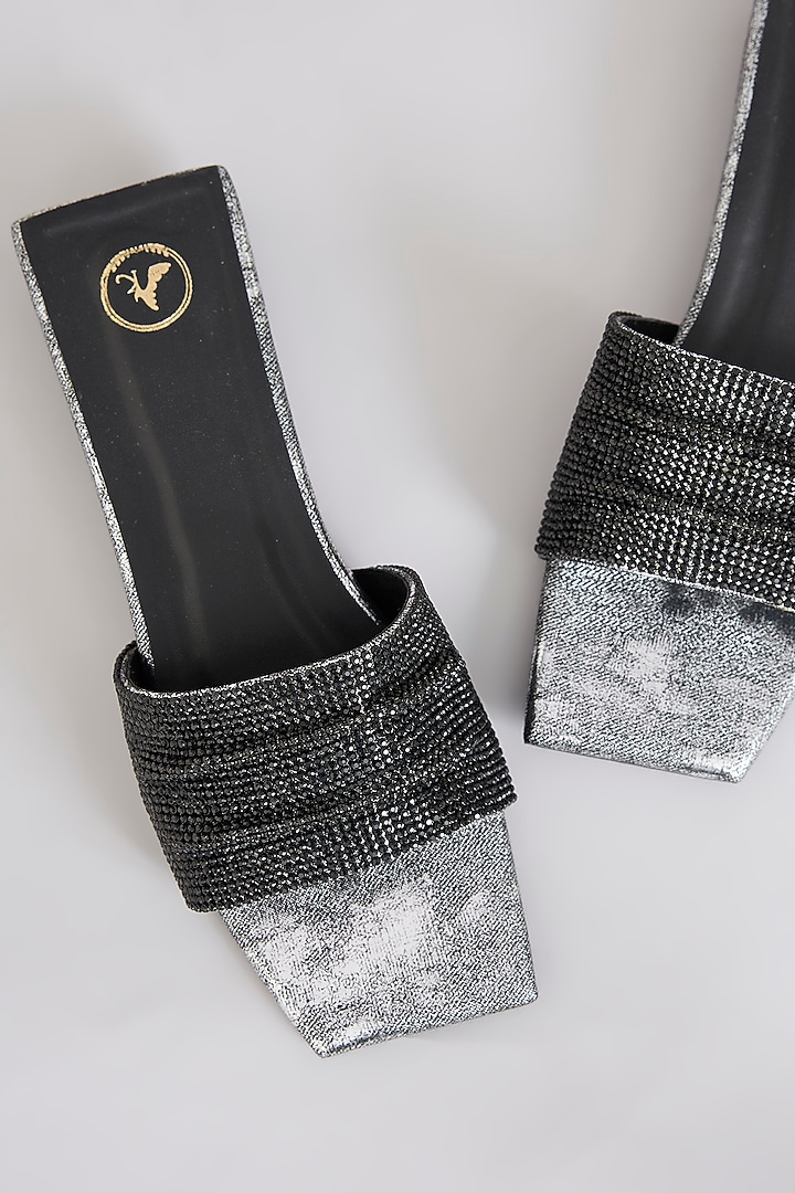 Black PU & Synthetic Leather Square Half Heels by Sana K Luxurious Footwear at Pernia's Pop Up Shop