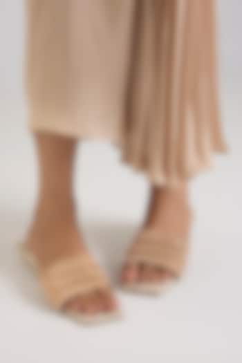 Gold PU & Synthetic Leather Square Half Heels by Sana K Luxurious Footwear at Pernia's Pop Up Shop
