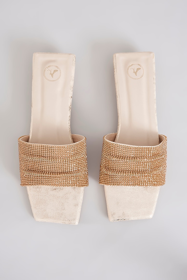 Gold PU & Synthetic Leather Square Half Heels by Sana K Luxurious Footwear at Pernia's Pop Up Shop