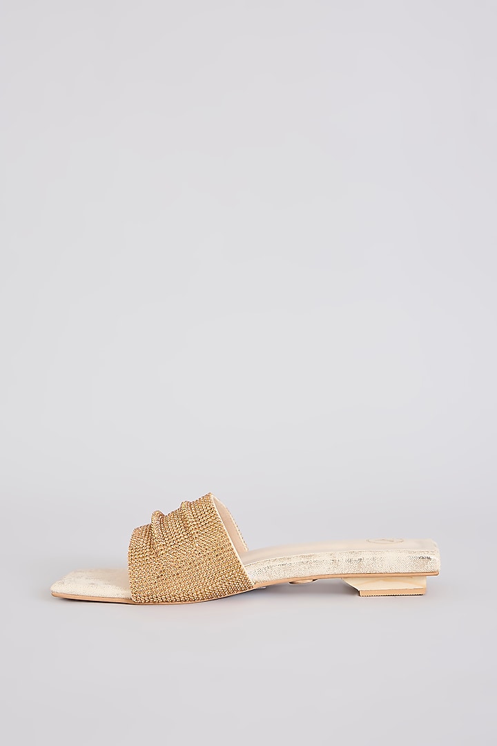 Gold PU & Synthetic Leather Square Half Heels by Sana K Luxurious Footwear at Pernia's Pop Up Shop