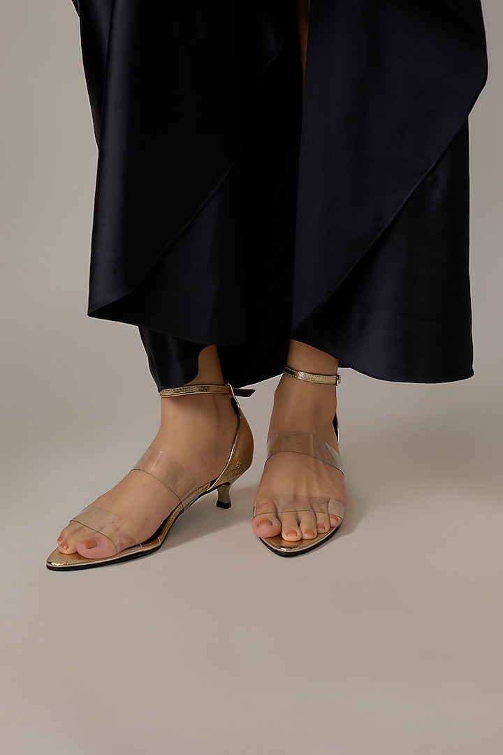 Gold PU & Synthetic Leather Kitten Heels by Sana K Luxurious Footwear at Pernia's Pop Up Shop