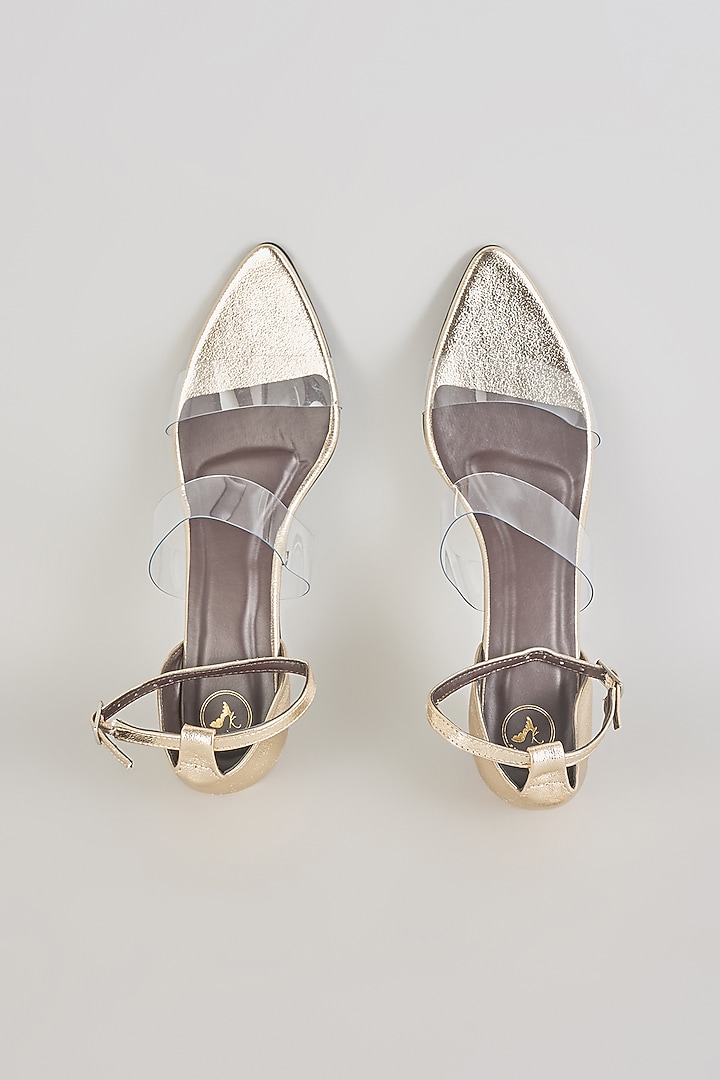 Gold PU & Synthetic Leather Kitten Heels by Sana K Luxurious Footwear at Pernia's Pop Up Shop