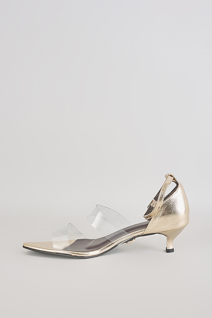 Gold PU & Synthetic Leather Kitten Heels by Sana K Luxurious Footwear at Pernia's Pop Up Shop
