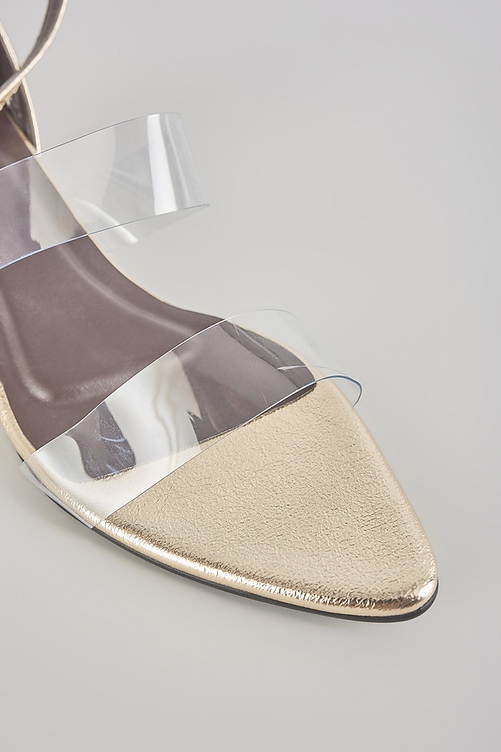 Gold PU & Synthetic Leather Kitten Heels by Sana K Luxurious Footwear at Pernia's Pop Up Shop