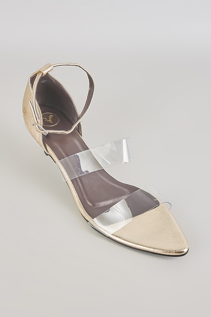 Gold PU & Synthetic Leather Kitten Heels by Sana K Luxurious Footwear at Pernia's Pop Up Shop